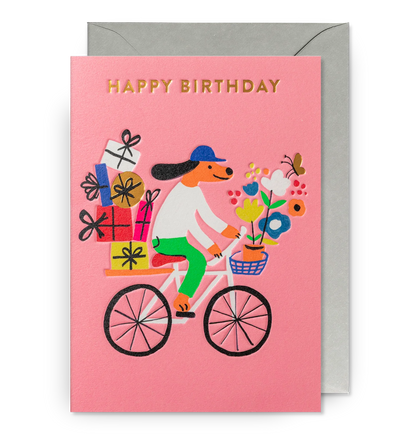 Happy Birthday Dog on Bike Greeting Card：7345