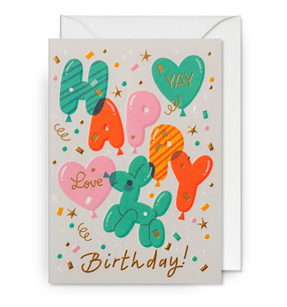 Happy Birthday Balloons & Confetti Greeting Card：7365