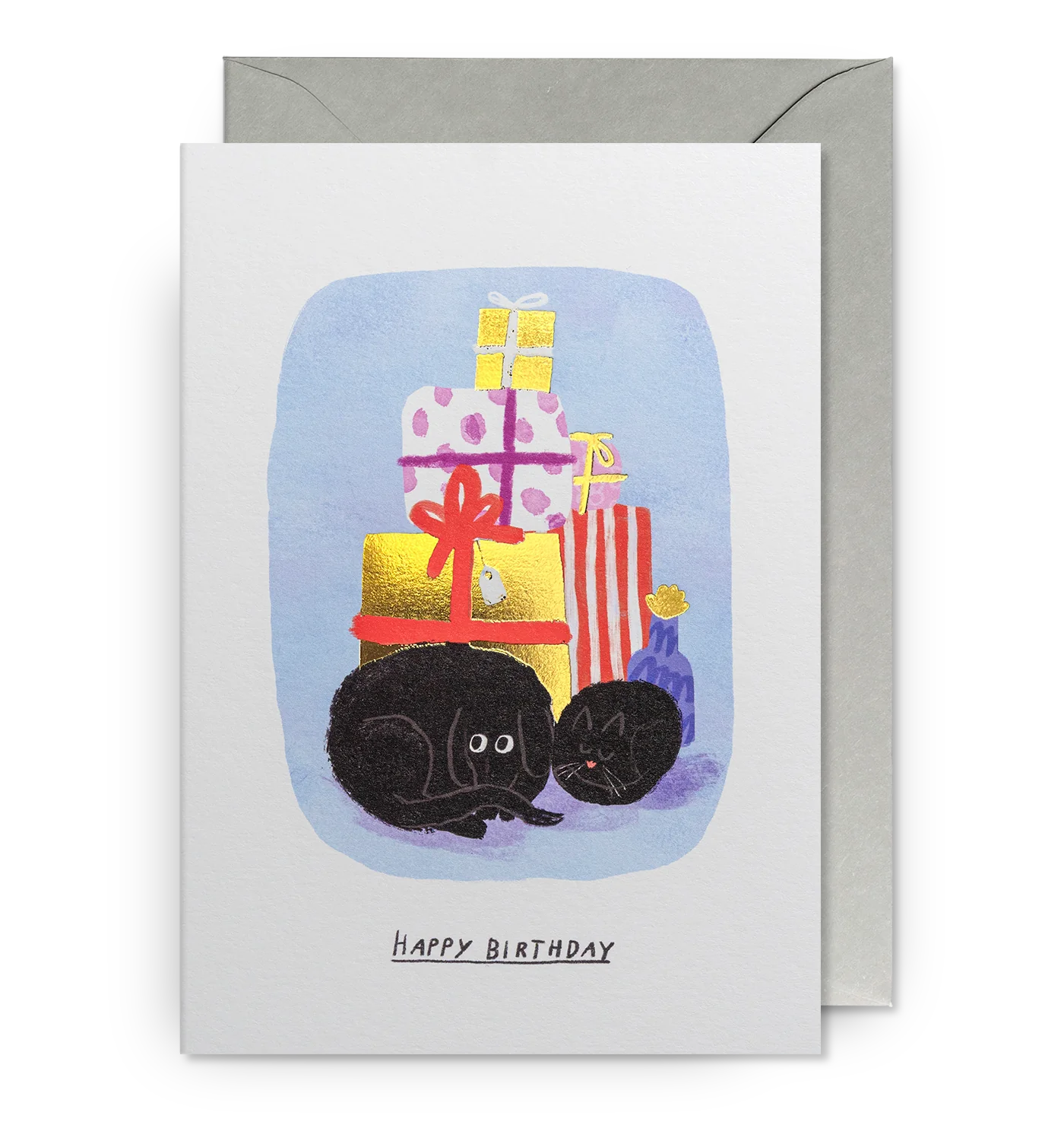 Dog & Cat Presents Happy Birthday Card：7665