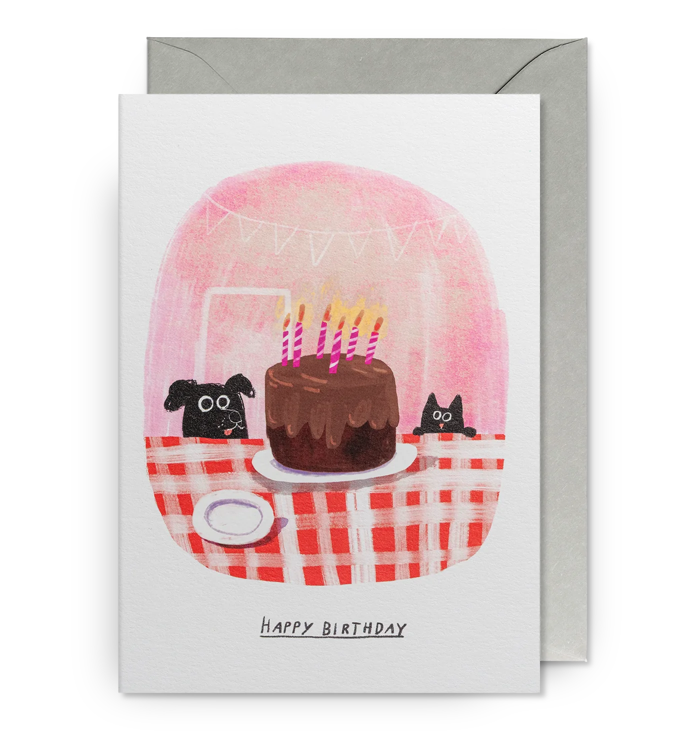 Dog & Cat Cake Happy Birthday Card：7666