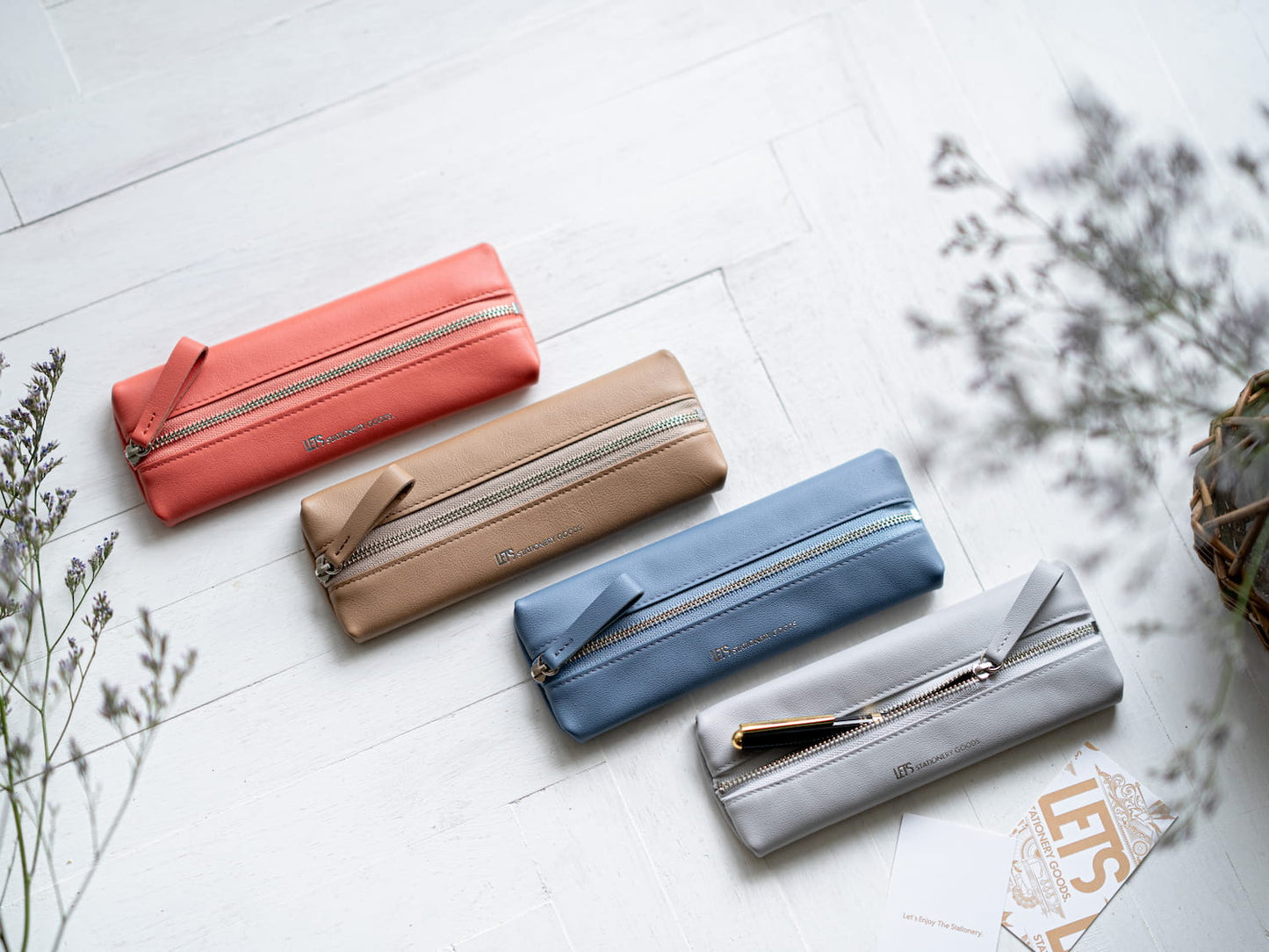 Leather pencil case Pentaboric -Flamingo-